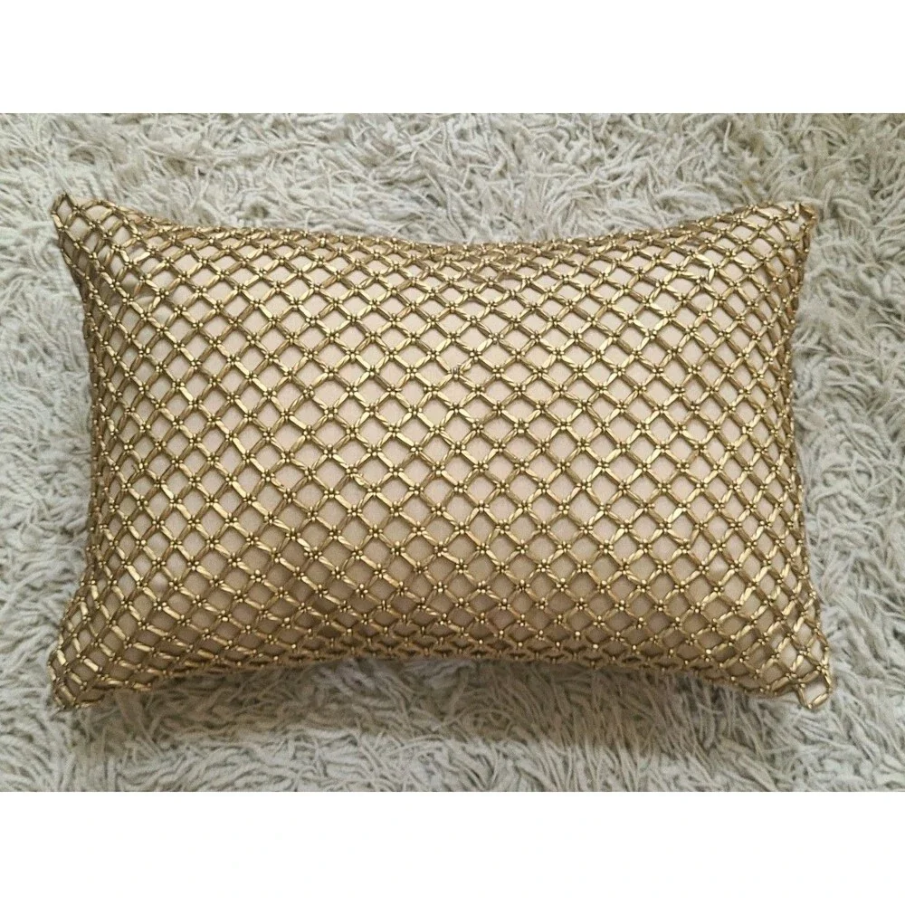 Pier 1 Gold Beaded Lattice Elegant Throw Decorative Pillow 18